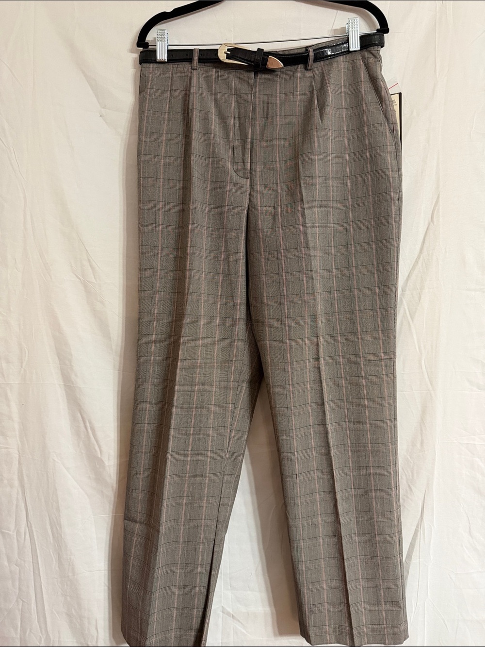 Sag Harbor Taupe Gray Plaid Straight-Leg Pants